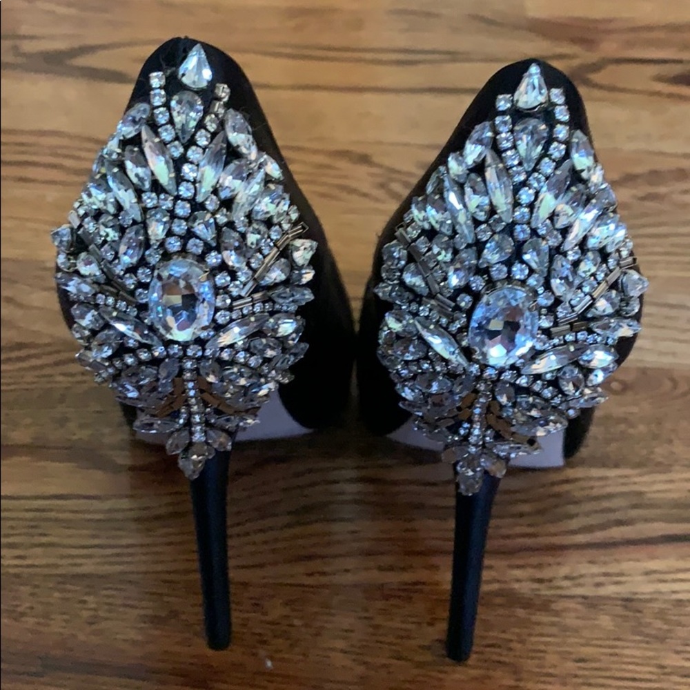 Black embellished Badgley Mischka peep toe shoes